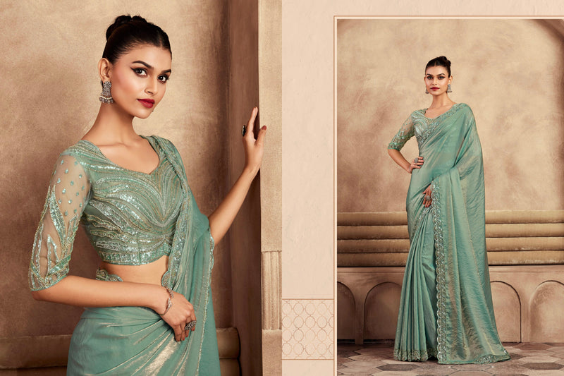 Beautiful Designer Occasion Wear Fancy Sartin Silk Saree