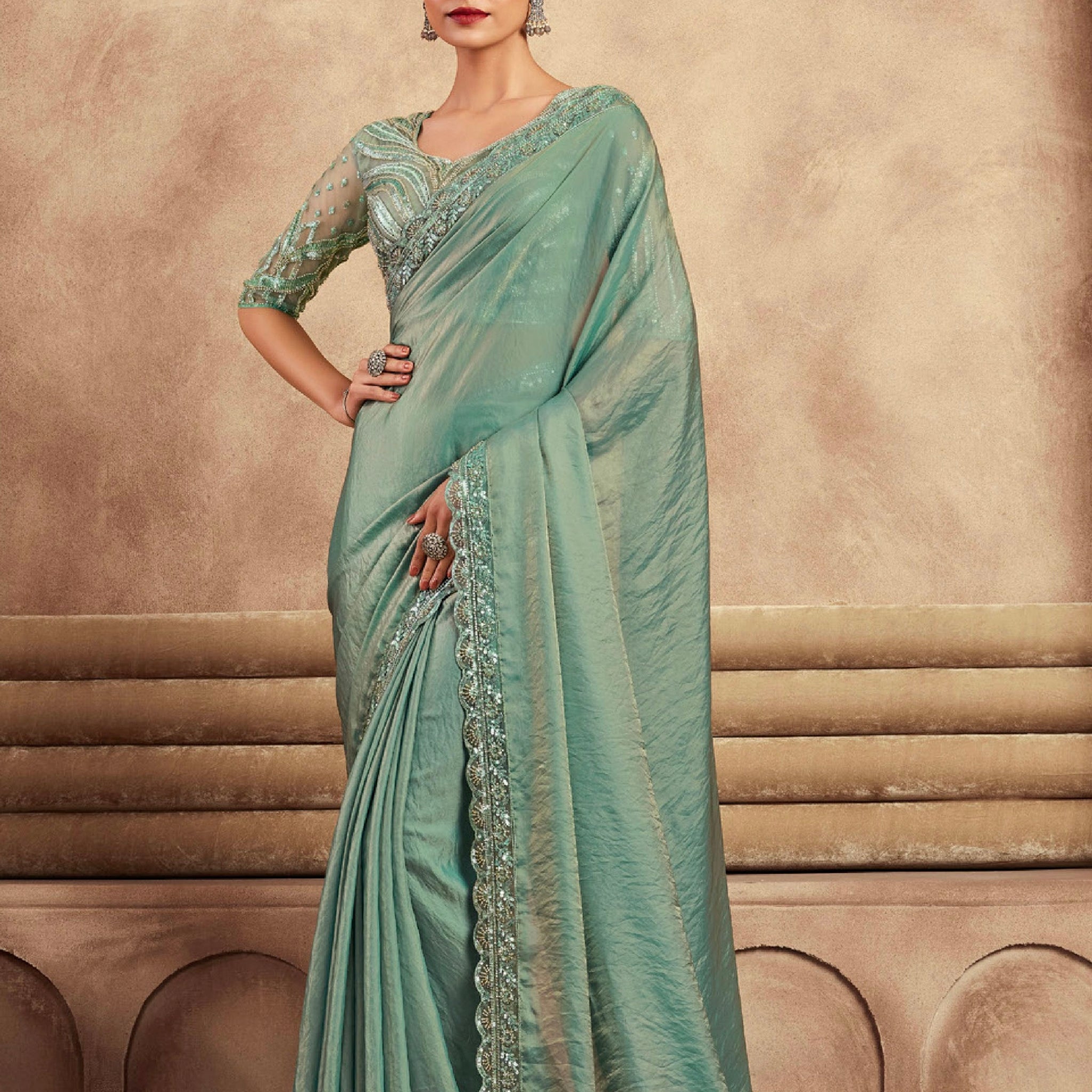 Beautiful Designer Occasion Wear Fancy Sartin Silk Saree