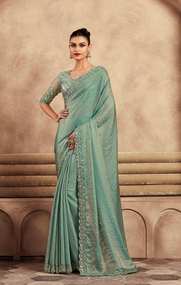 Beautiful Designer Occasion Wear Fancy Sartin Silk Saree