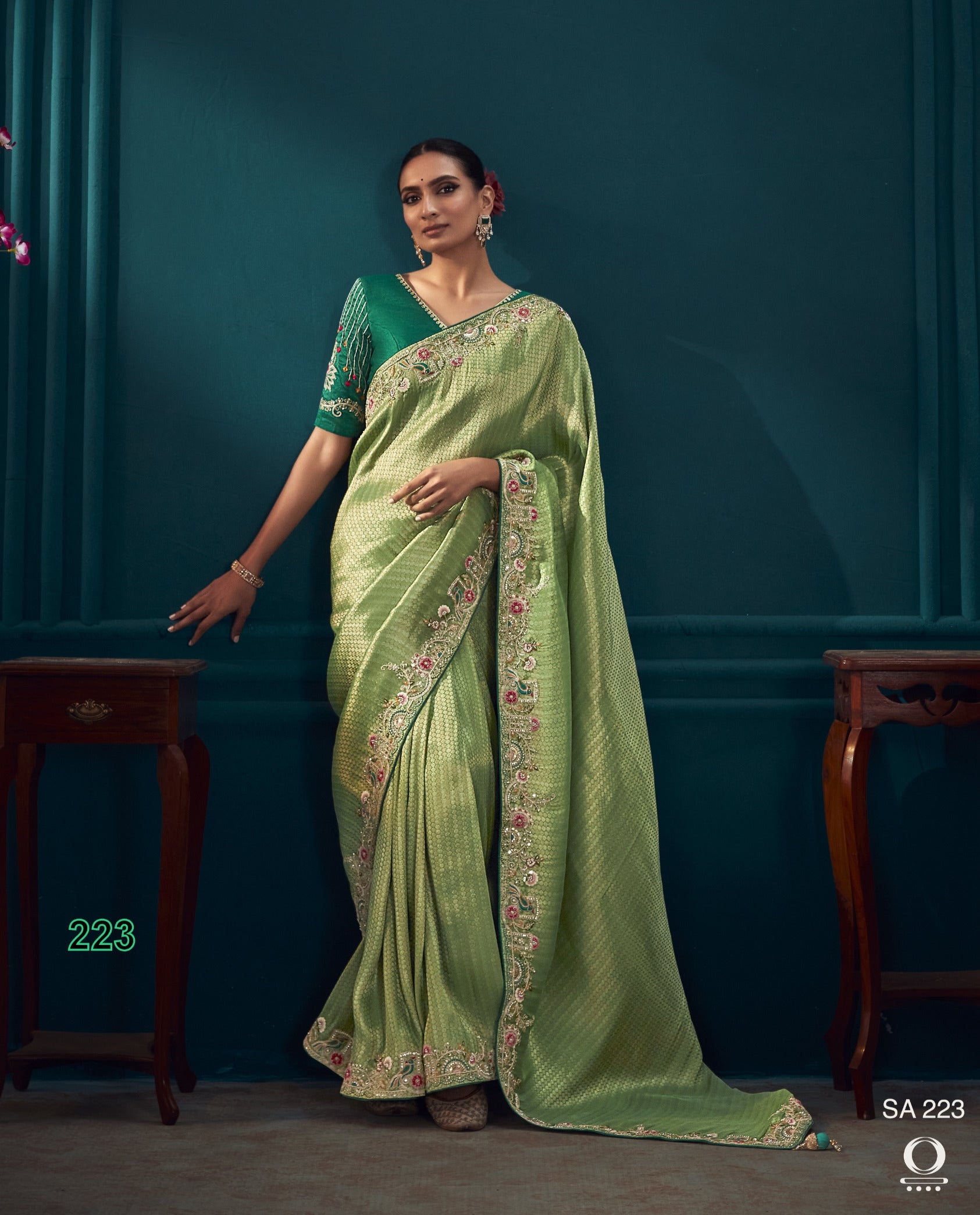 Beautiful Designer Blue Red Banarasi Kanjivaram Wedding Saree