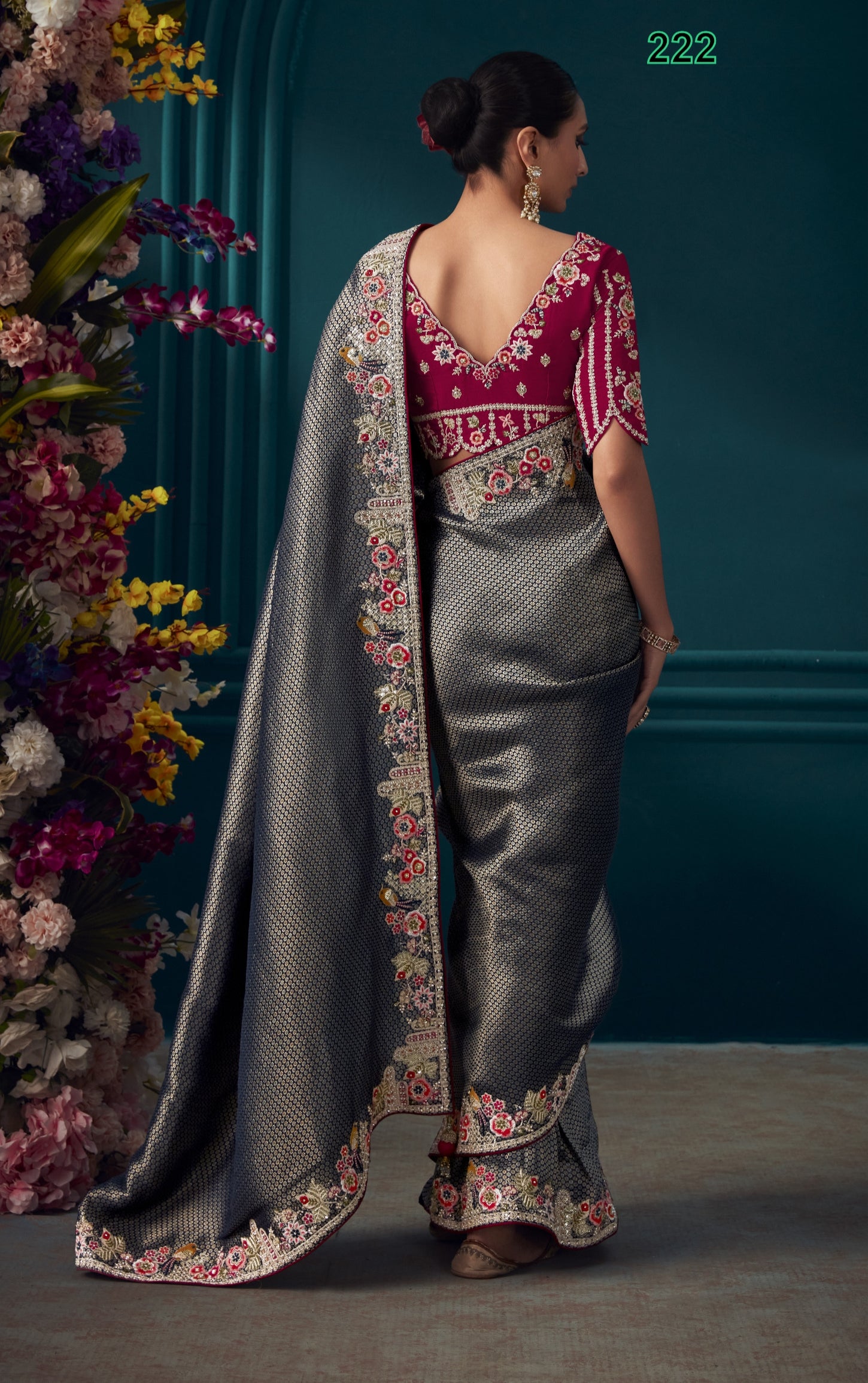 Beautiful Designer Silver Black Banarasi Kanjivaram Wedding Saree