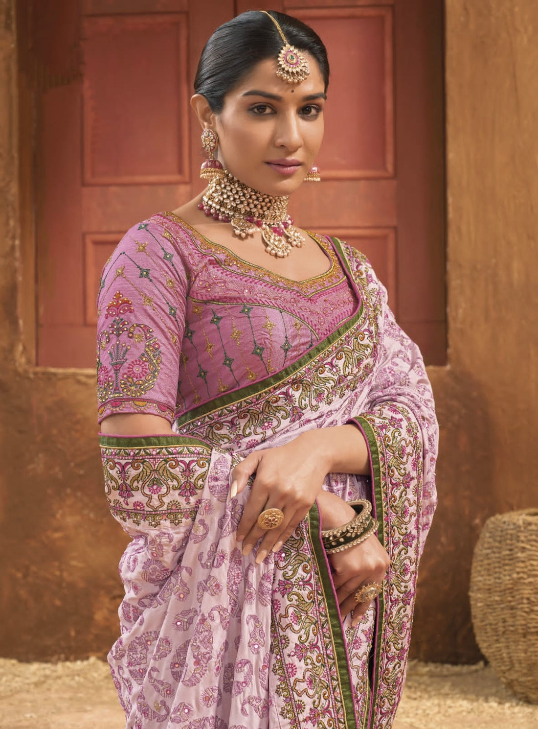 Bridal Wedding Pink Kacchi Work Banarasi Silk Saree