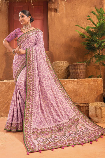 Bridal Wedding Pink Kacchi Work Banarasi Silk Saree