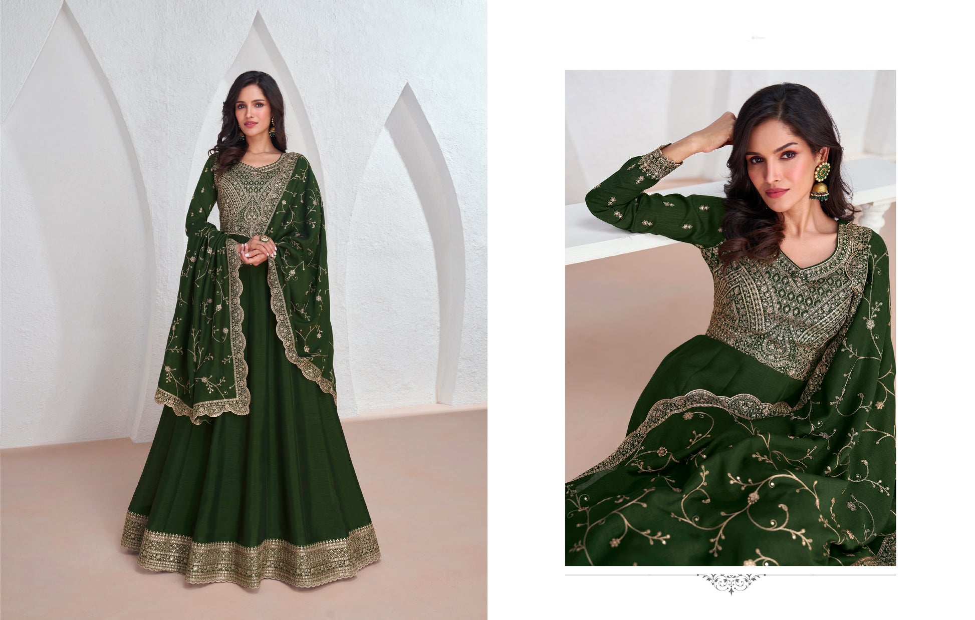 Green Silk Anarkali Suit with Embroidered Dupatta for Festive Events