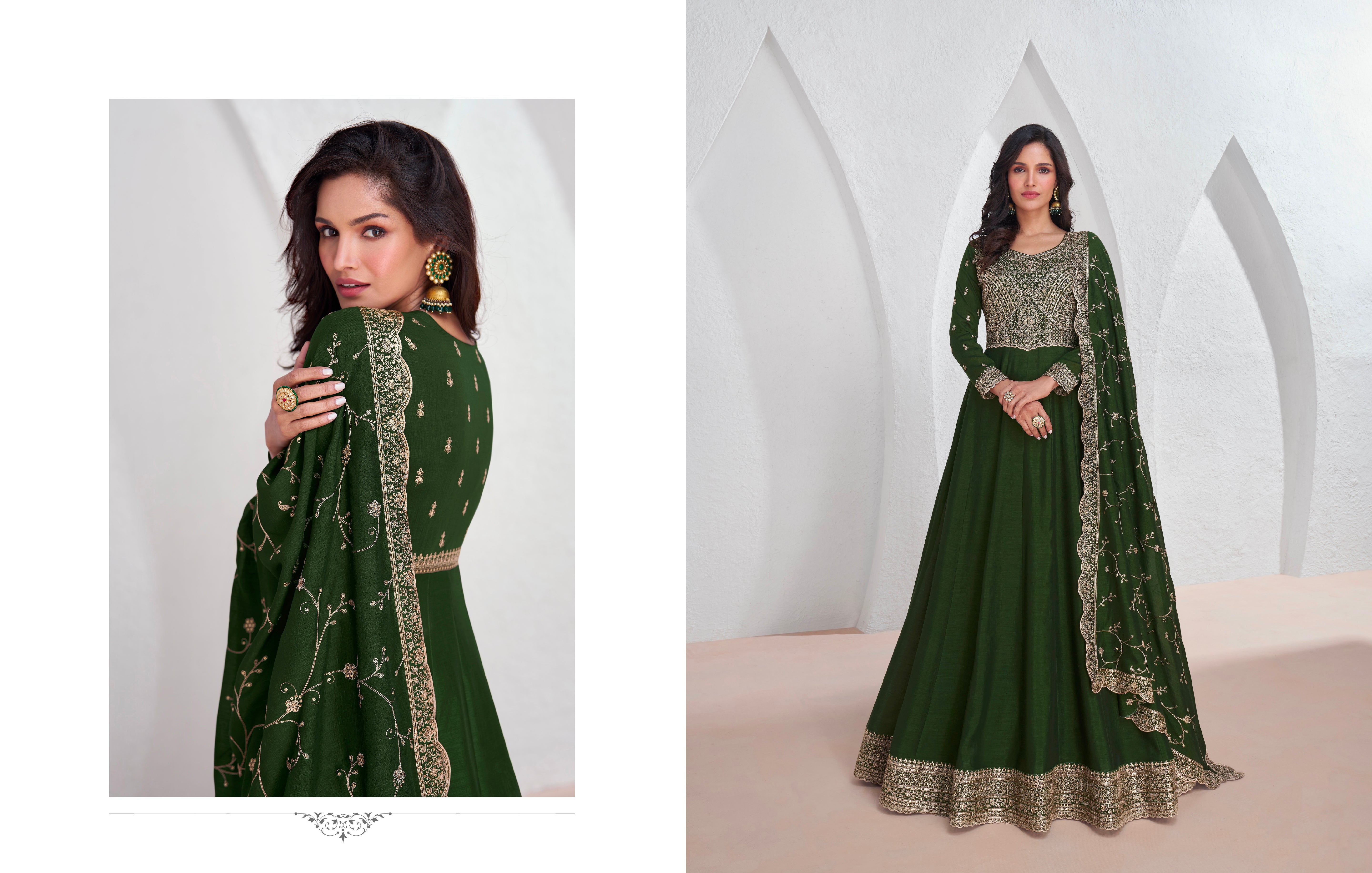Green Silk Anarkali Suit with Embroidered Dupatta for Festive Events