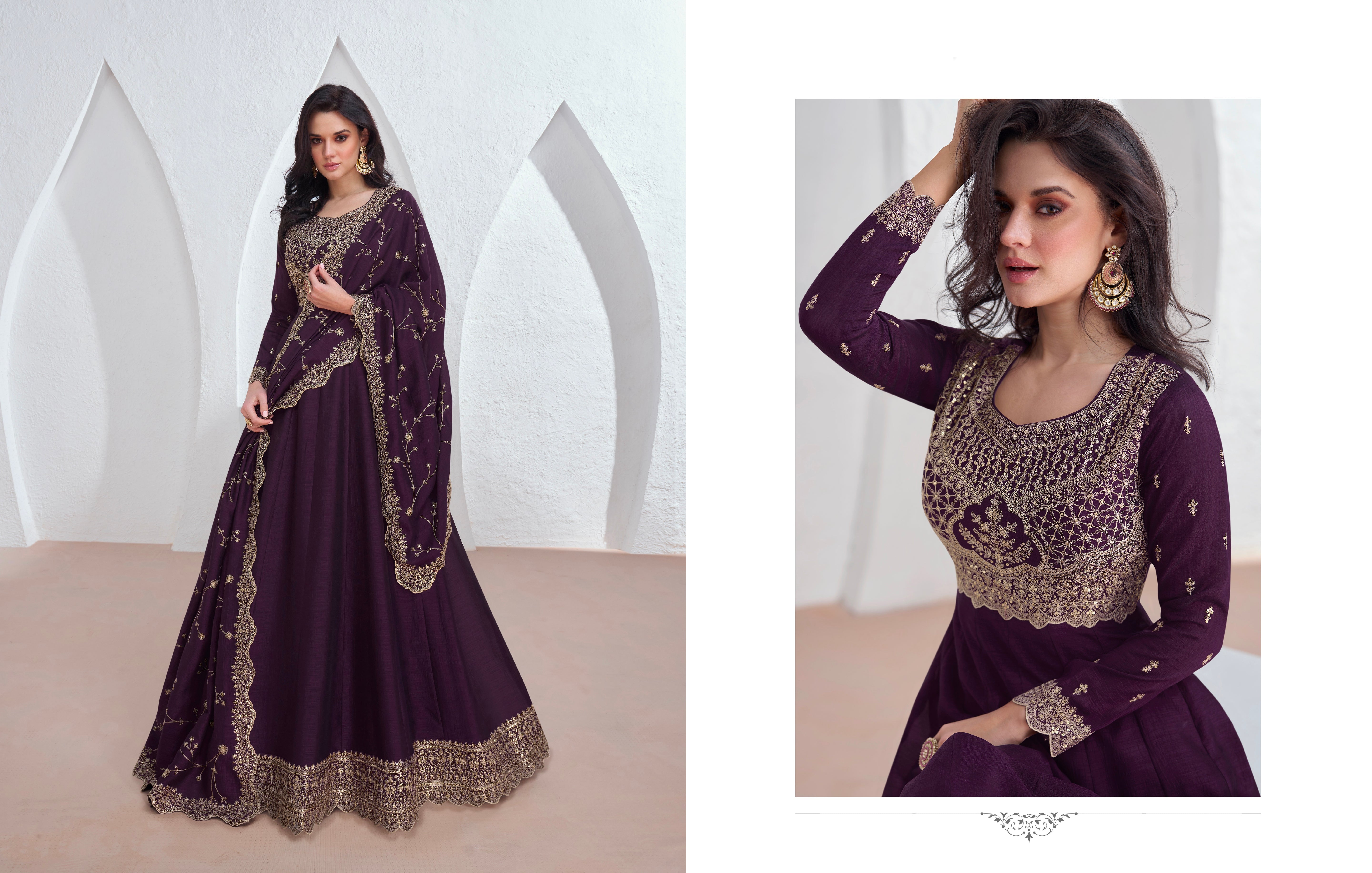 Purple Embroidered Premium Silk Anarkali Suit with Dupatta