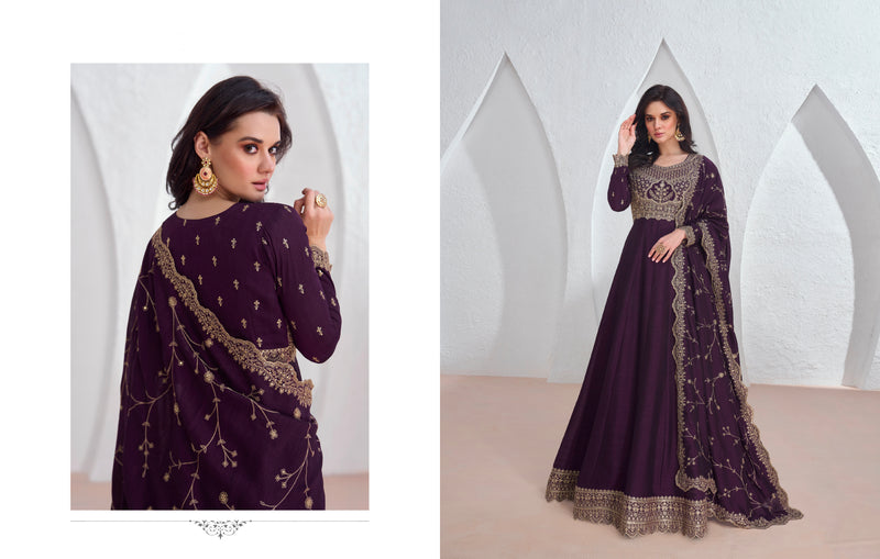 Purple Embroidered Premium Silk Anarkali Suit with Dupatta