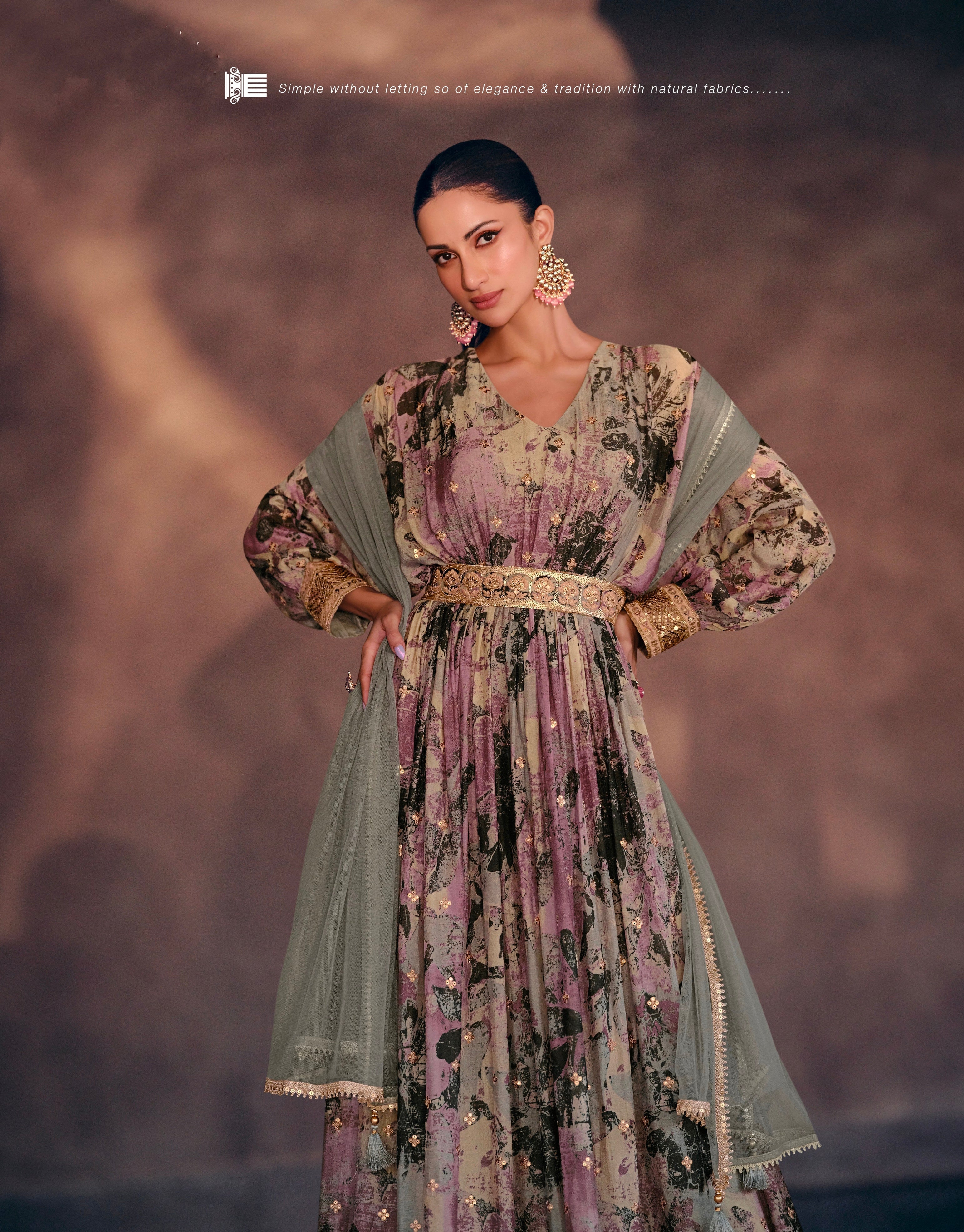 Purple Floral Embroidered Georgette Anarkali Suit with Net Dupatta