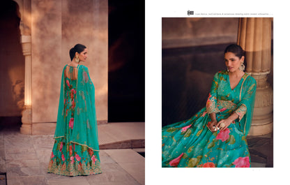Green Floral Embroidered Georgette Anarkali Suit with Net Dupatta