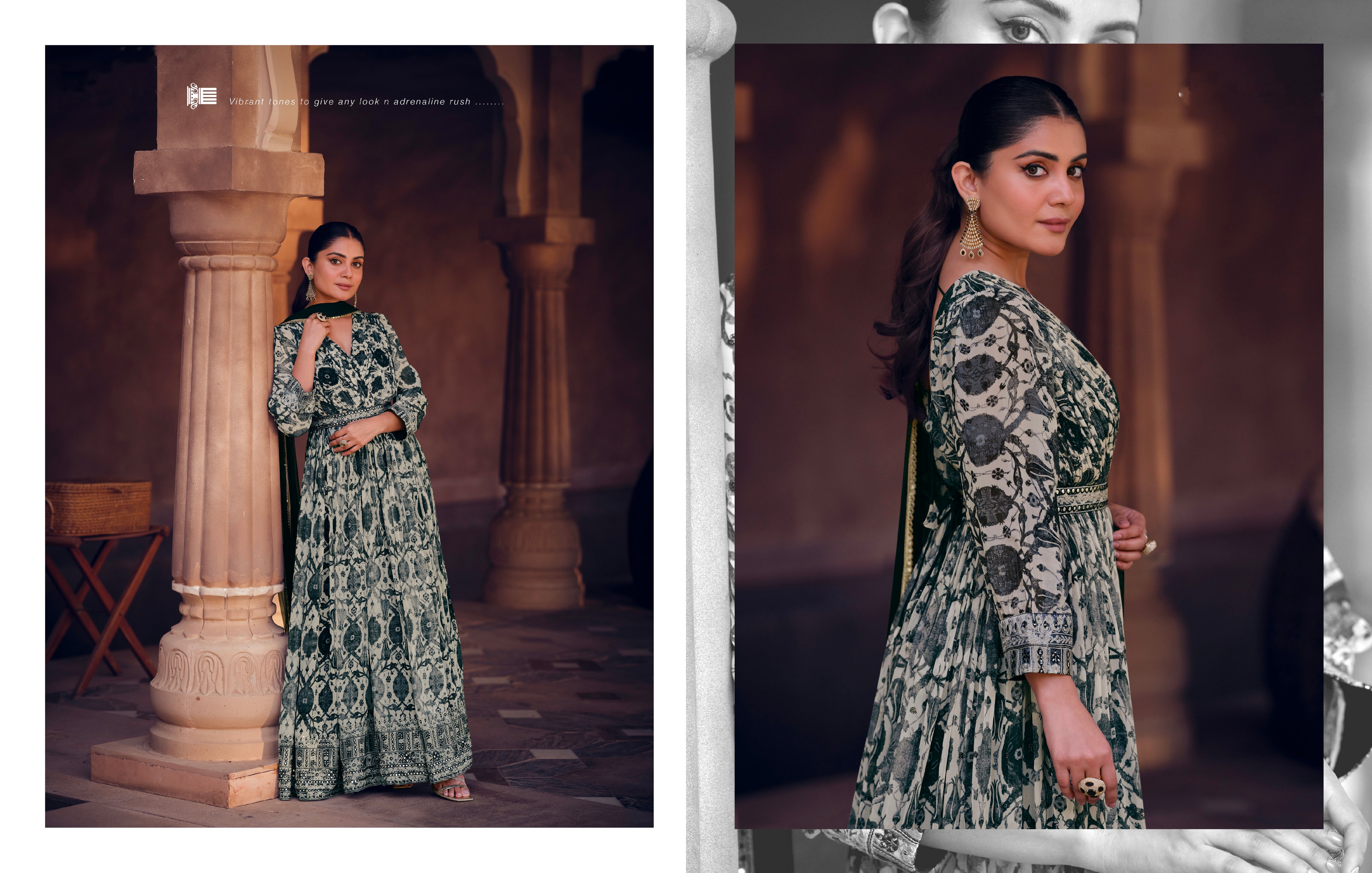 Green Floral Print Georgette Anarkali Suit with Net Dupatta