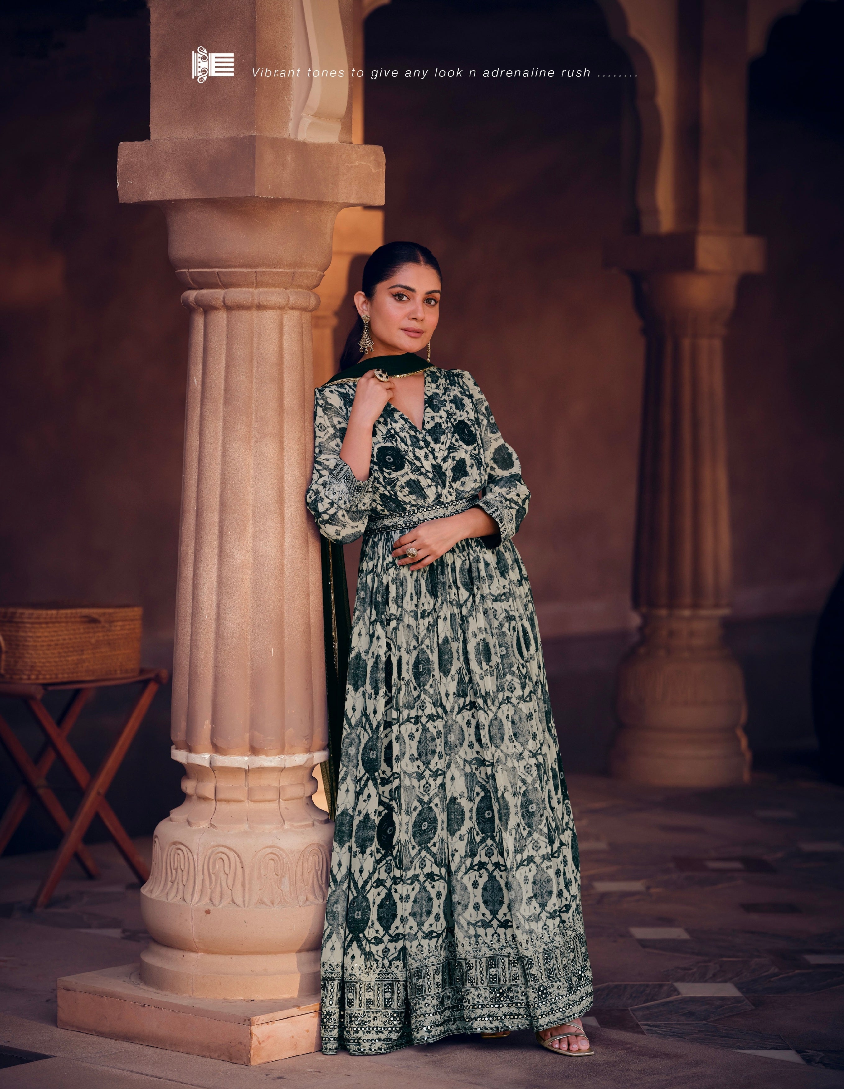 Green Floral Print Georgette Anarkali Suit with Net Dupatta