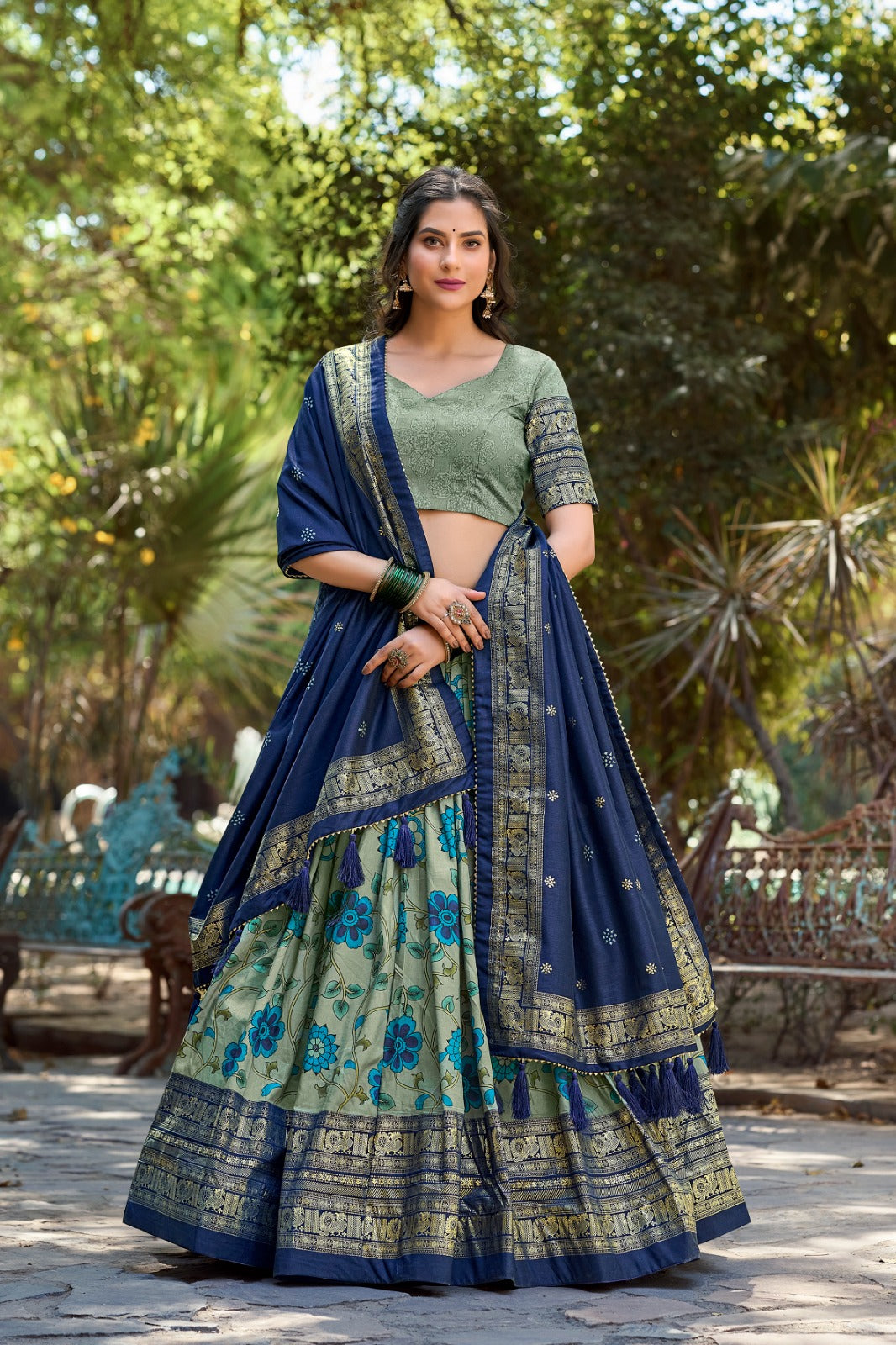 Beautiful Designer Party Wear Kalamkari Tussar Silk Lehenga Choli