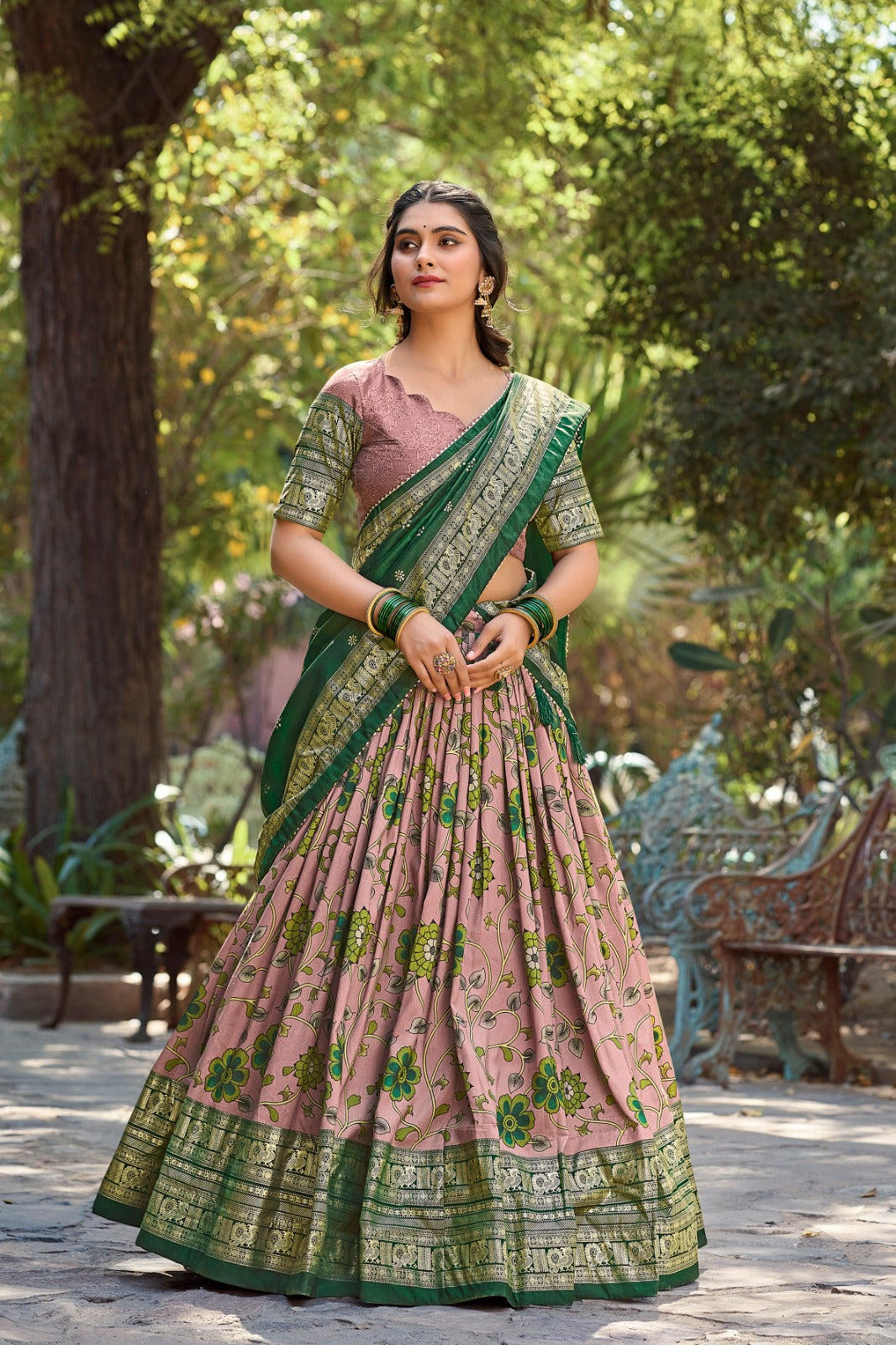 Beautiful Designer Party Wear Kalamkari Tussar Silk Lehenga Choli
