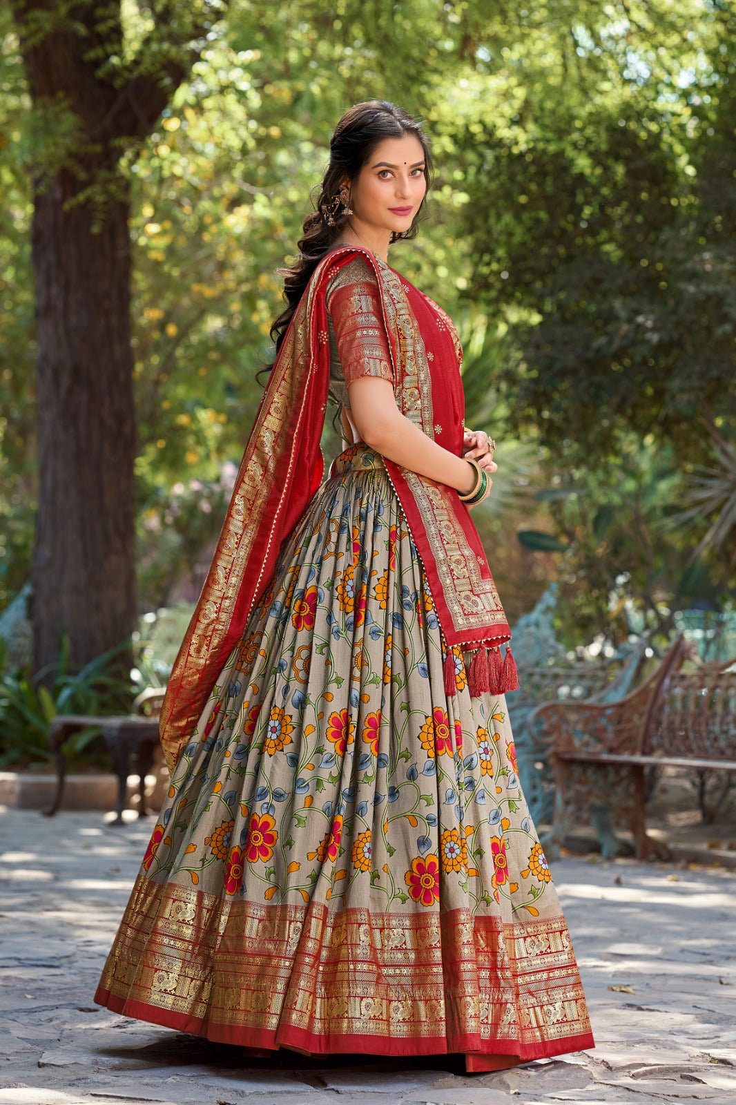 Beautiful Designer Party Wear Kalamkari Tussar Silk Lehenga Choli