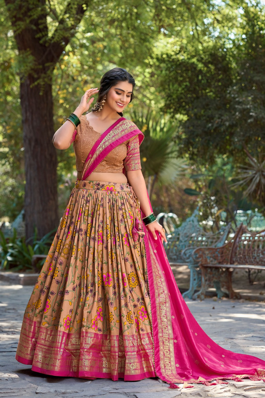 Beautiful Designer Party Wear Kalamkari Tussar Silk Lehenga Choli