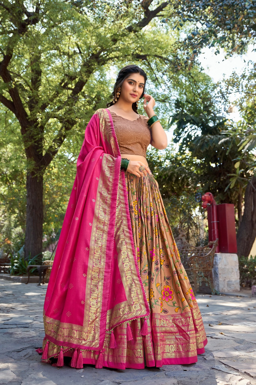 Beautiful Designer Party Wear Kalamkari Tussar Silk Lehenga Choli