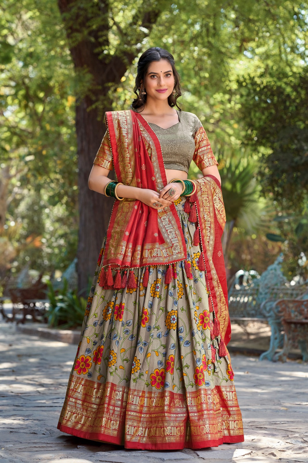 Beautiful Designer Party Wear Kalamkari Tussar Silk Lehenga Choli