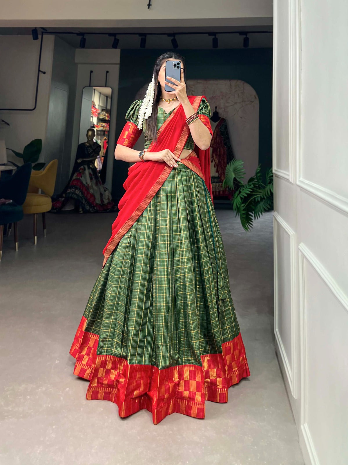 Beautiful Designer South Indian Style Zari Chex Lehenga Choli