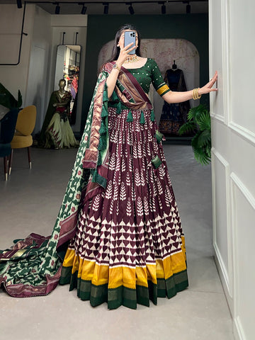 Beautiful Designer Party Wear Printed Tussar Silk Lehenga Choli