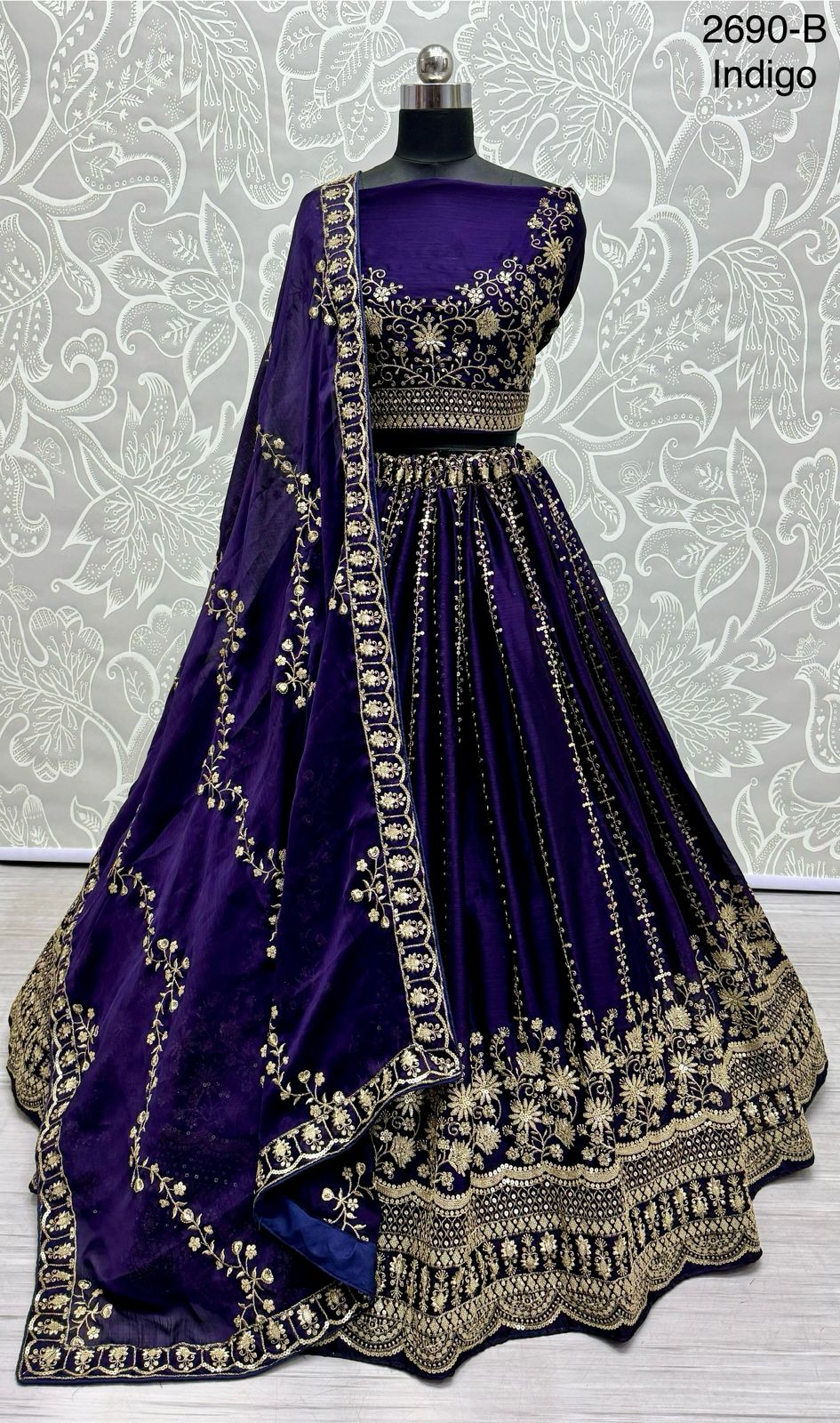 Beautiful Designer Bridal Satin Chiffon With Sequence Lehenga Choli