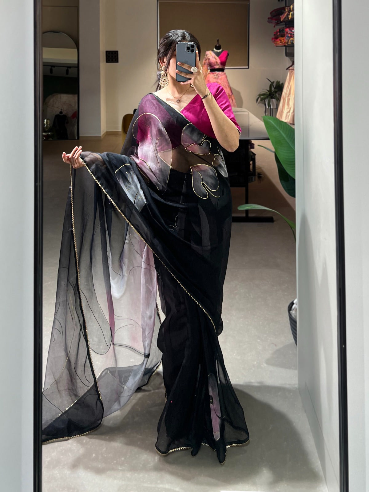 Beautiful Designer Party Wear Organza Floral with Foil Print Saree