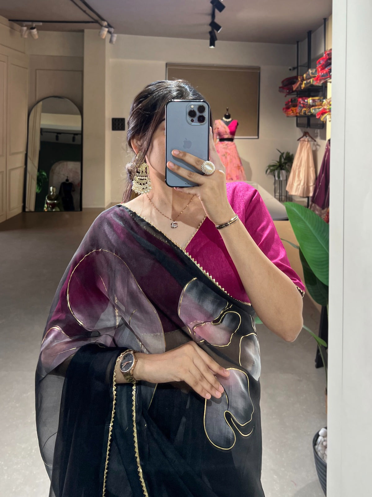 Beautiful Designer Party Wear Organza Floral with Foil Print Saree