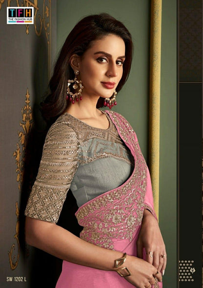 Beautiful Designer Party Wear Sandalwood Rainbow Silk Saree
