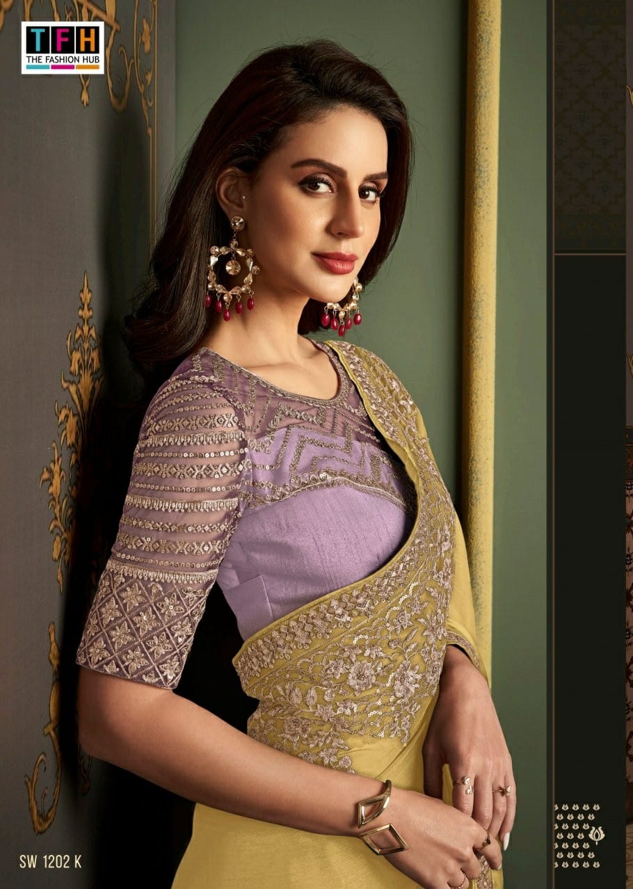 Beautiful Designer Party Wear Sandalwood Rainbow Silk Saree