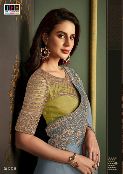 Beautiful Designer Party Wear Sandalwood Rainbow Silk Saree
