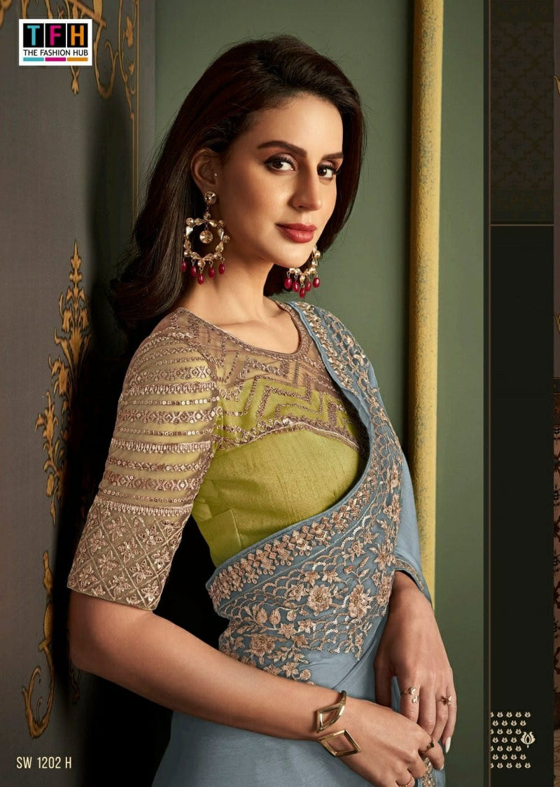 Beautiful Designer Party Wear Sandalwood Rainbow Silk Saree