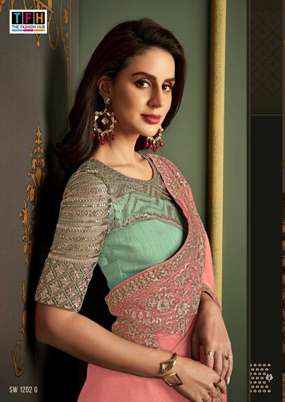 Beautiful Designer Party Wear Sandalwood Rainbow Silk Saree