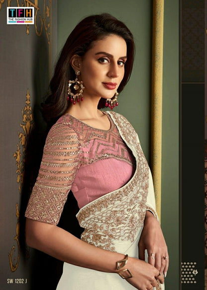 Beautiful Designer Party Wear Sandalwood Rainbow Silk Saree