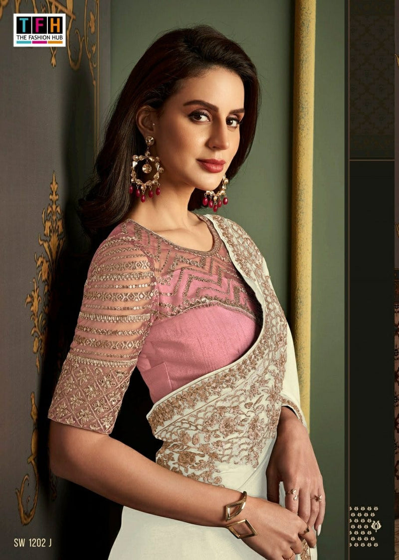 Beautiful Designer Party Wear Sandalwood Rainbow Silk Saree