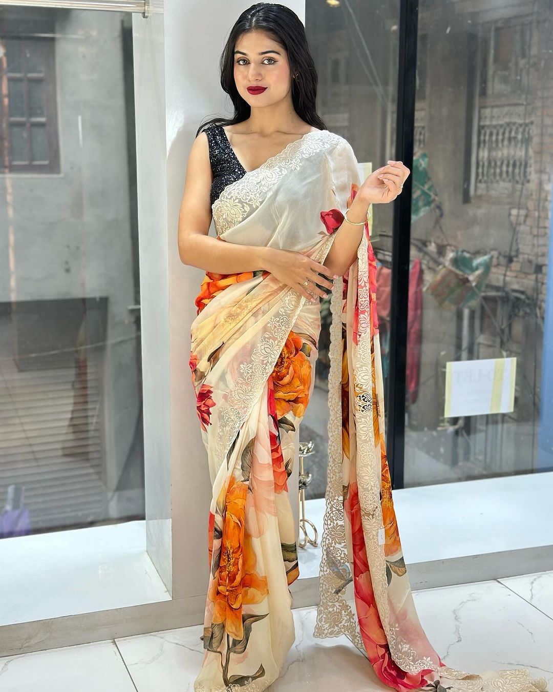 Beautiful Designer Heavy Georgette Exclusive Sequanc Saree