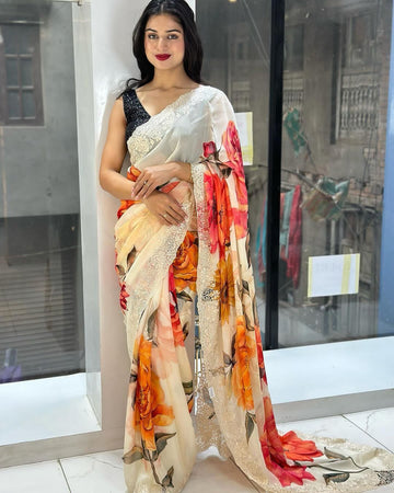 Beautiful Designer Heavy Georgette Exclusive Sequanc Saree