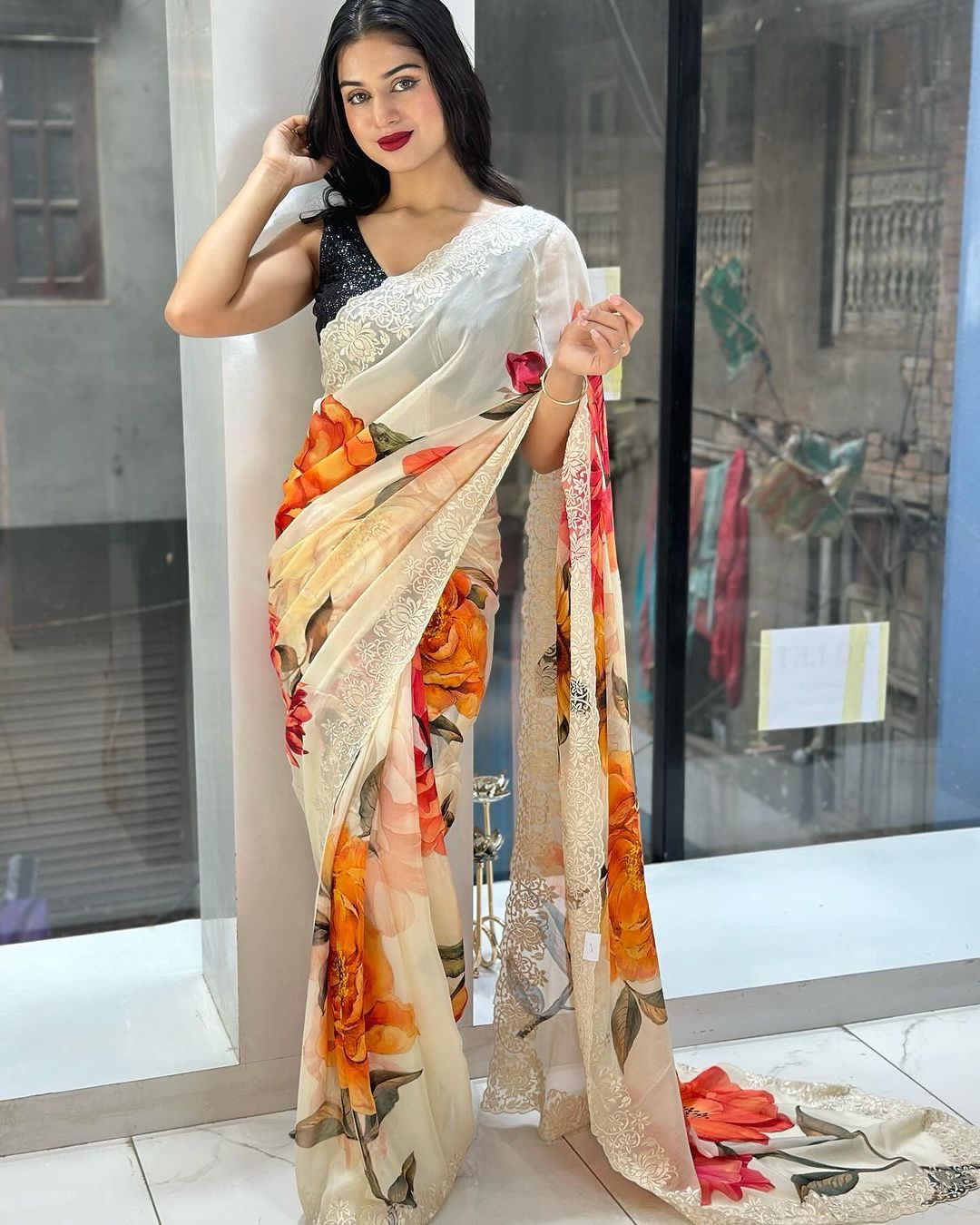 Beautiful Designer Heavy Georgette Exclusive Sequanc Saree
