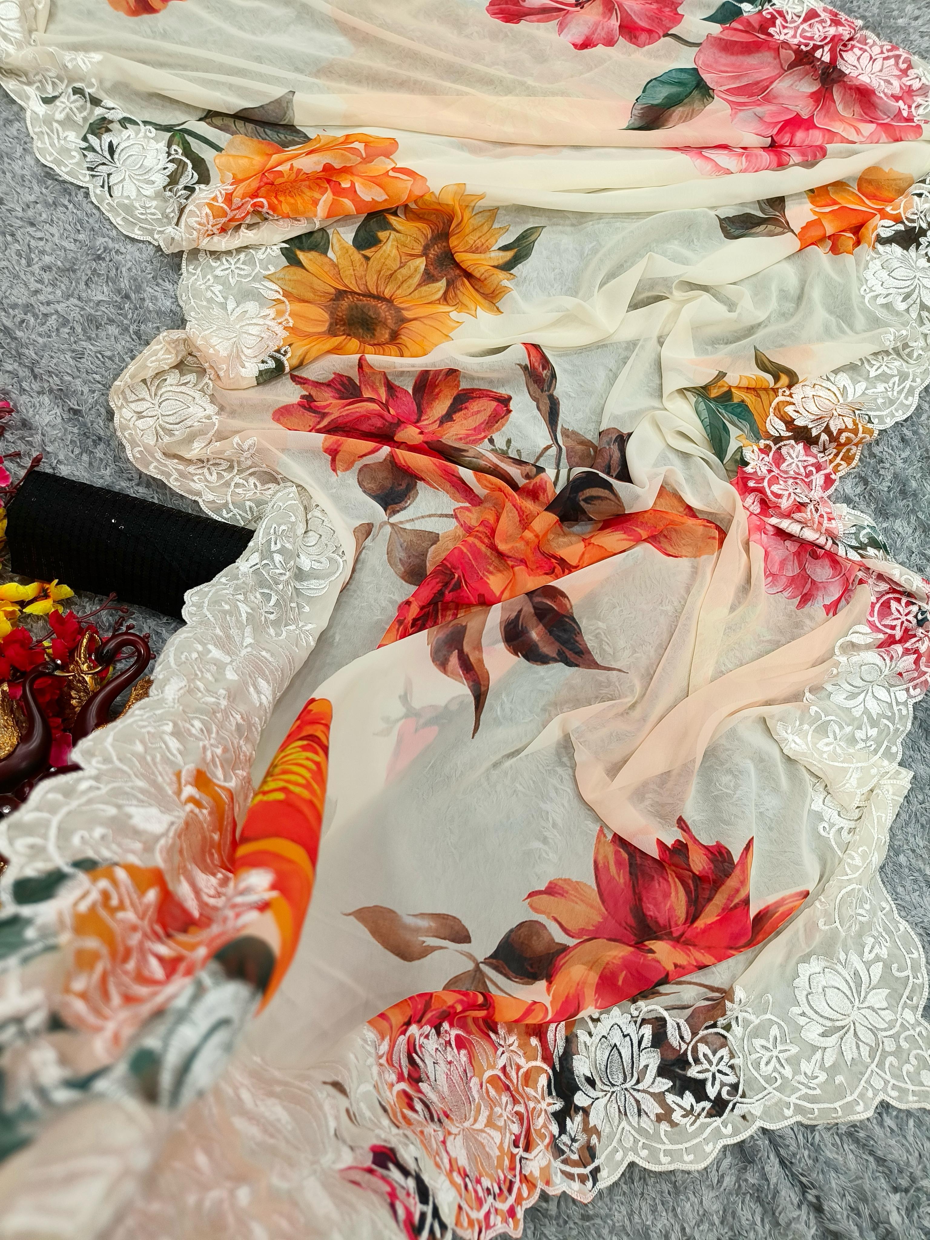 Beautiful Designer Heavy Georgette Exclusive Sequanc Saree