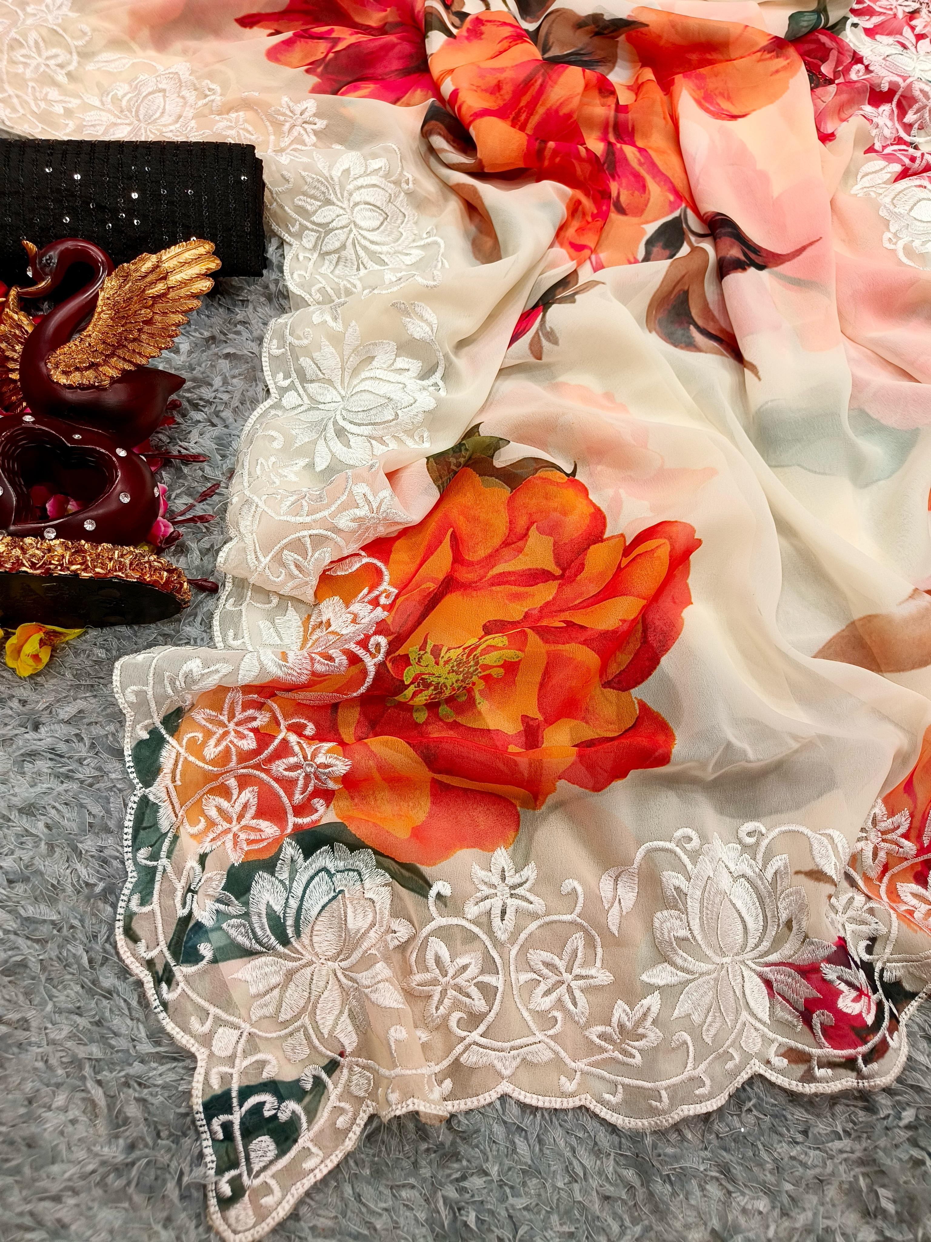 Beautiful Designer Heavy Georgette Exclusive Sequanc Saree