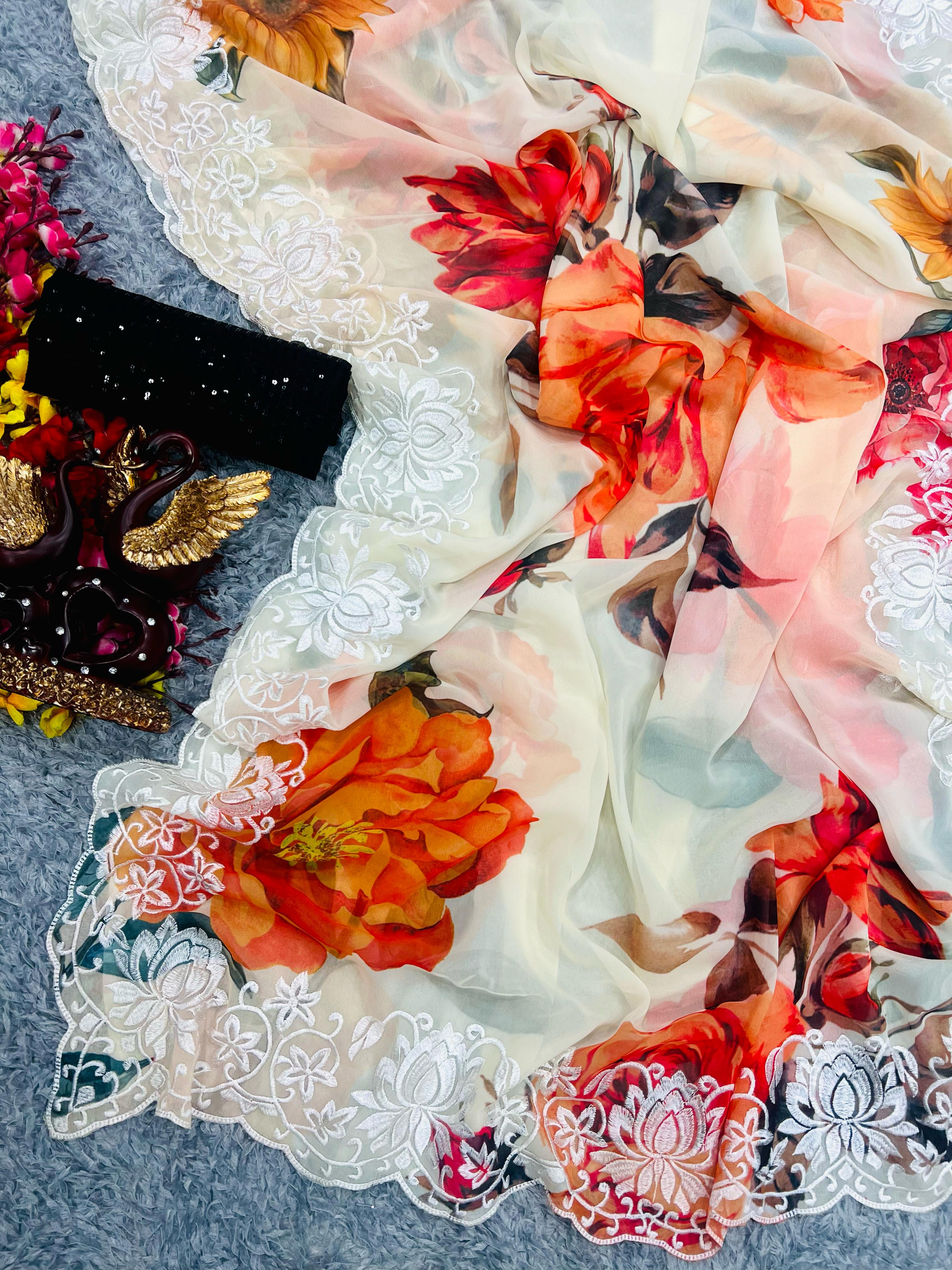 Beautiful Designer Heavy Georgette Exclusive Sequanc Saree