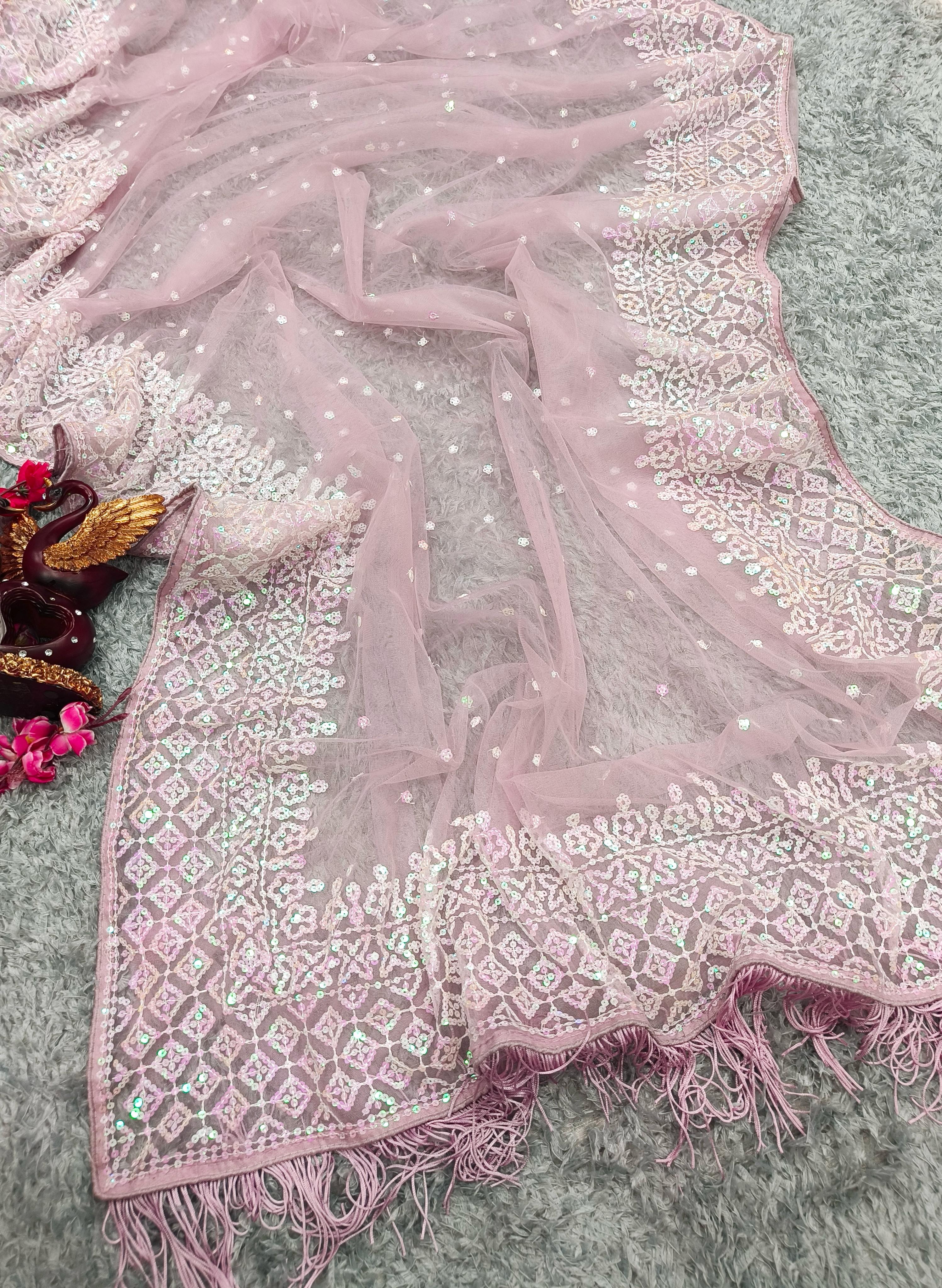 Beautiful Designer Heavy Georgette Soft Net Exclusive Sequanc Saree