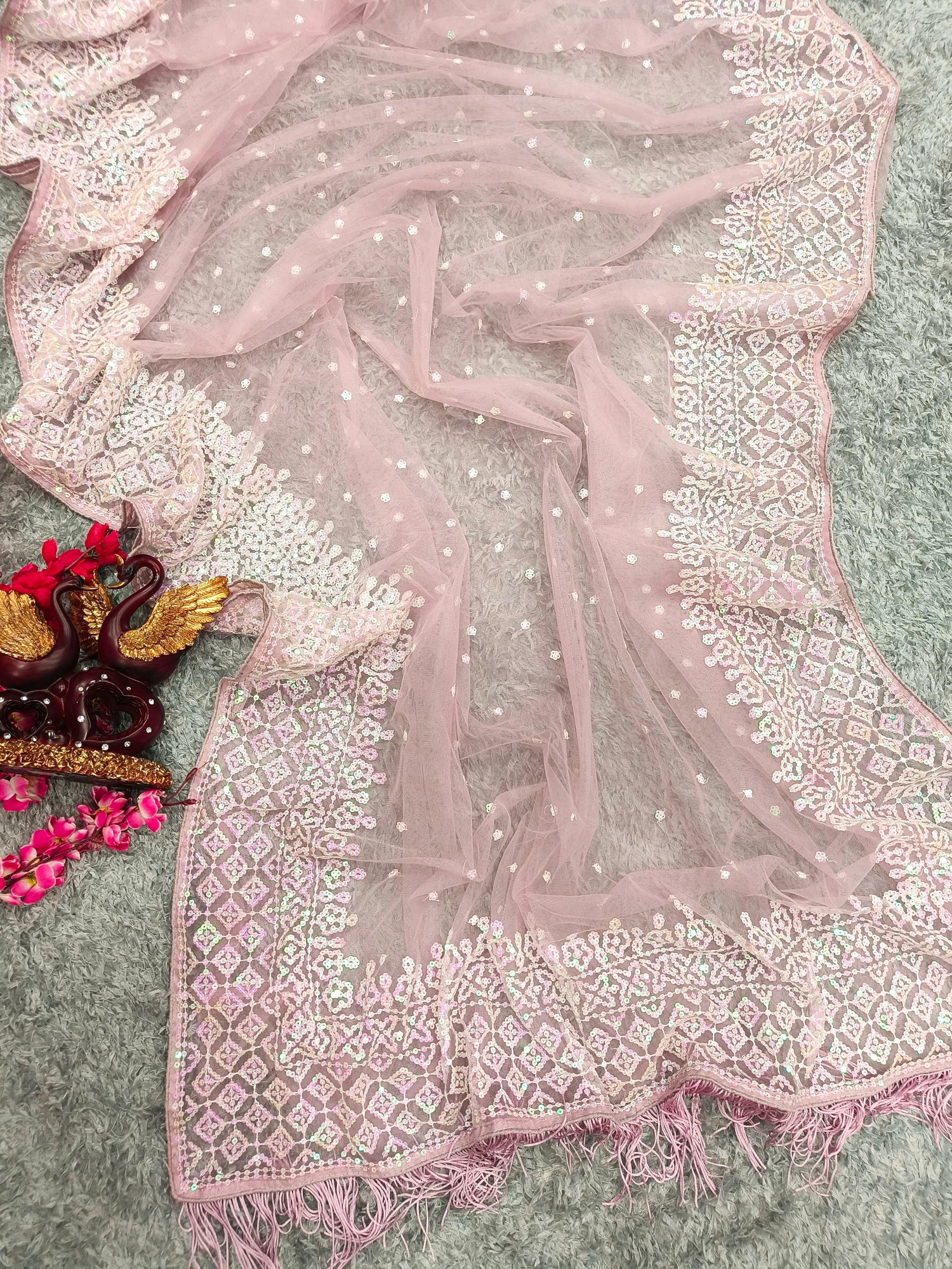 Beautiful Designer Heavy Georgette Soft Net Exclusive Sequanc Saree
