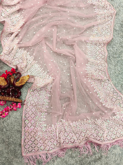 Beautiful Designer Heavy Georgette Soft Net Exclusive Sequanc Saree
