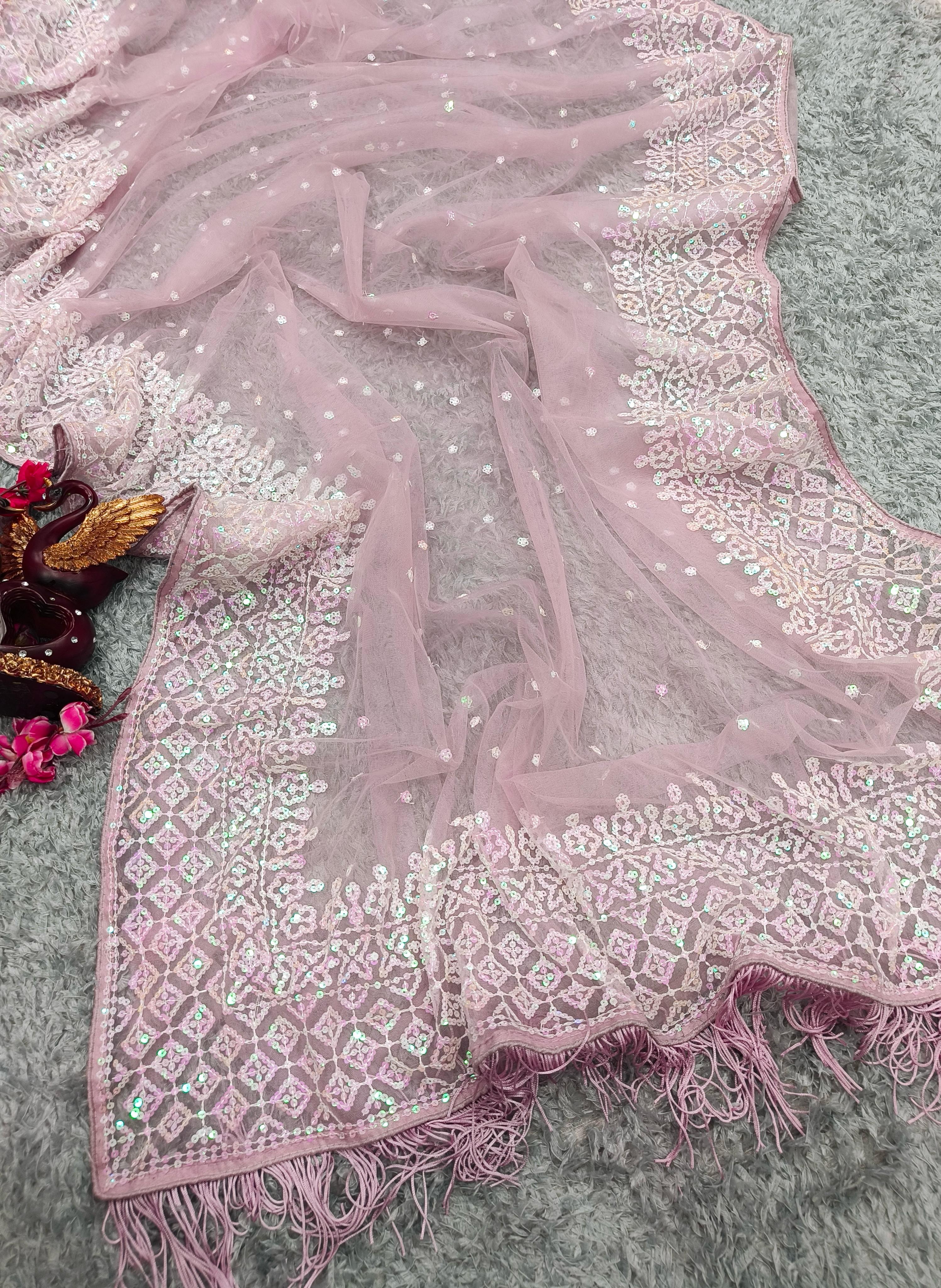 Beautiful Designer Heavy Georgette Soft Net Exclusive Sequanc Saree