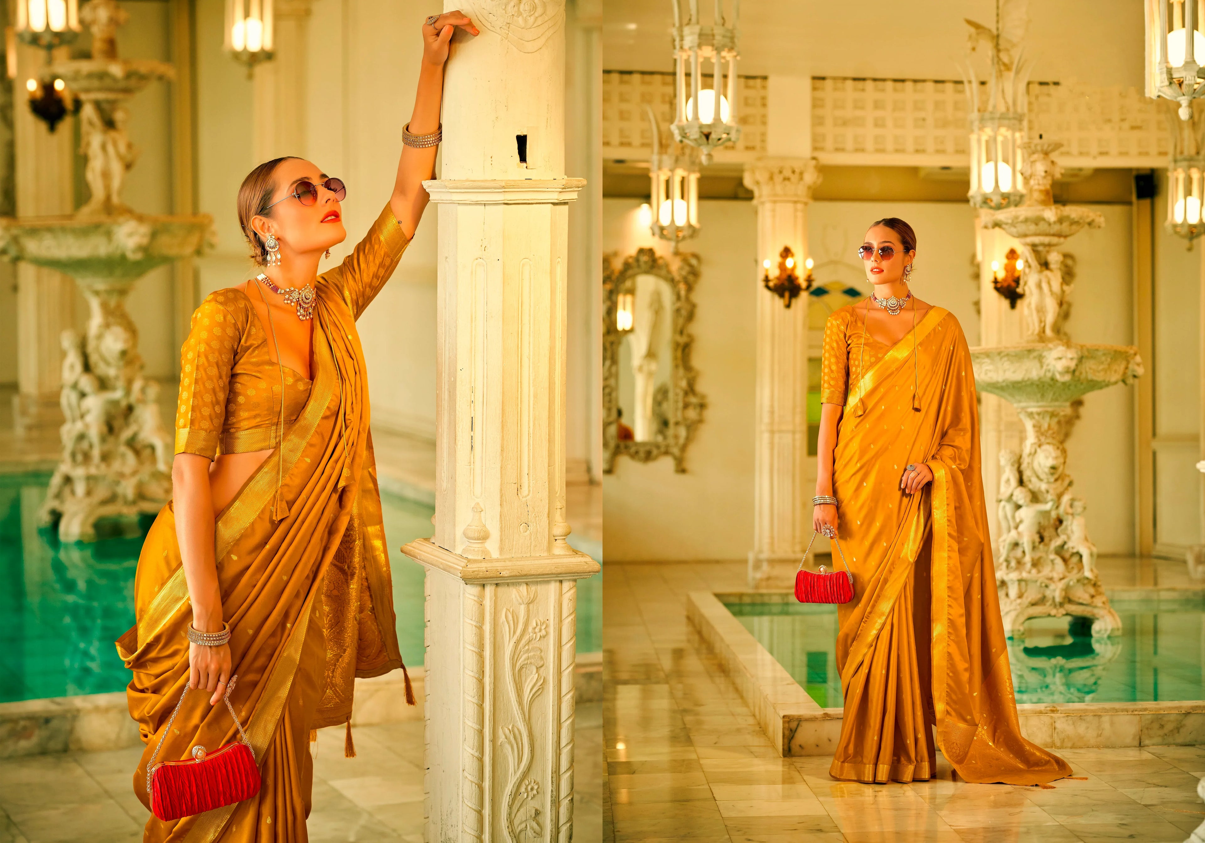 Beautiful Designer Wedding Wear Pure Satin Saree