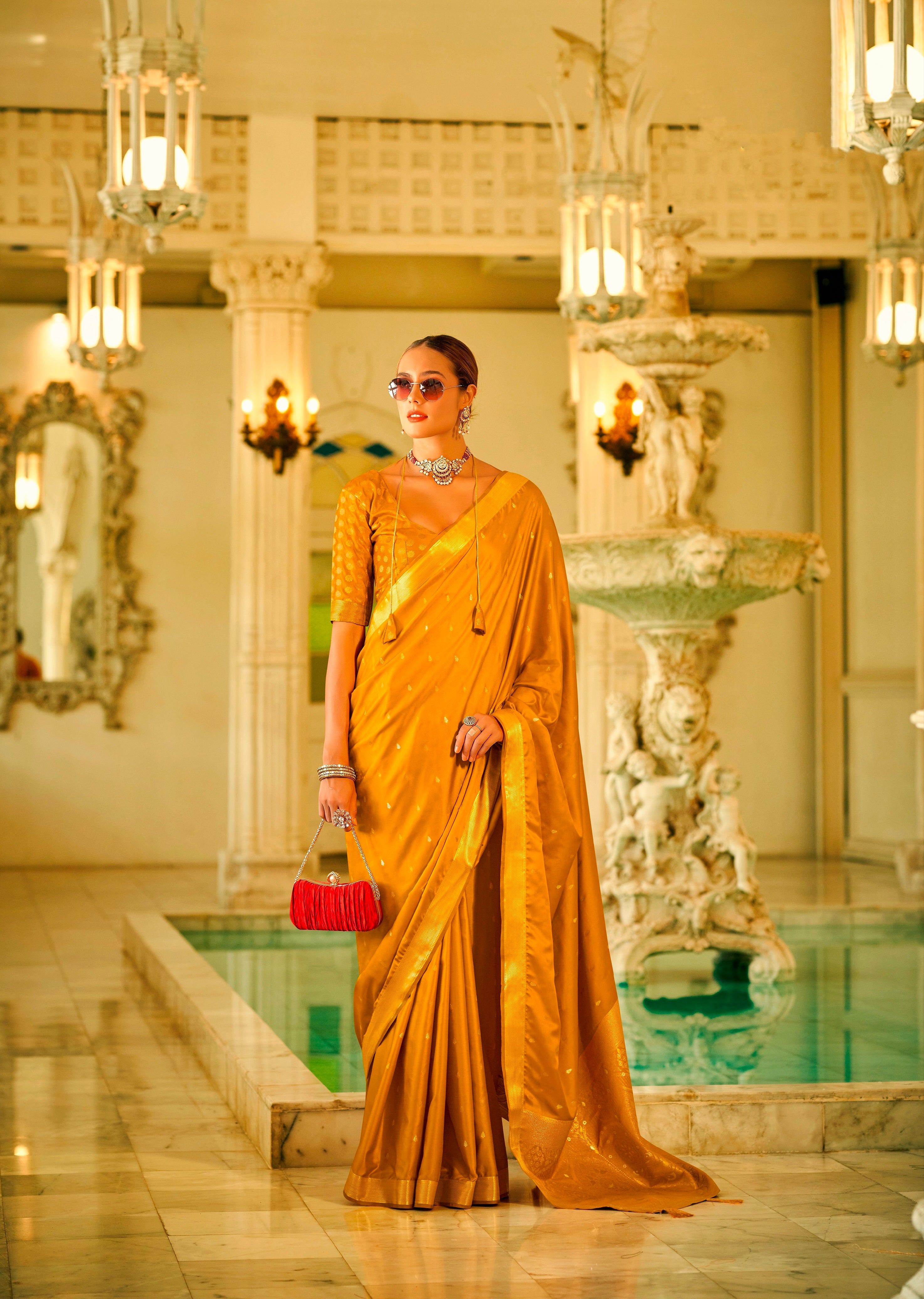 Beautiful Designer Wedding Wear Pure Satin Saree