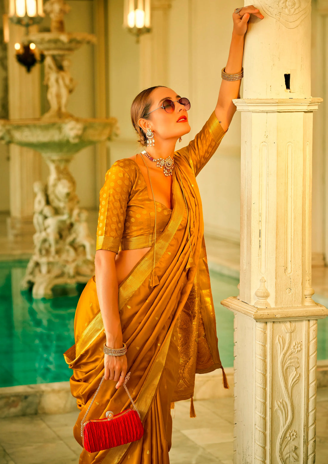 Beautiful Designer Wedding Wear Pure Satin Saree