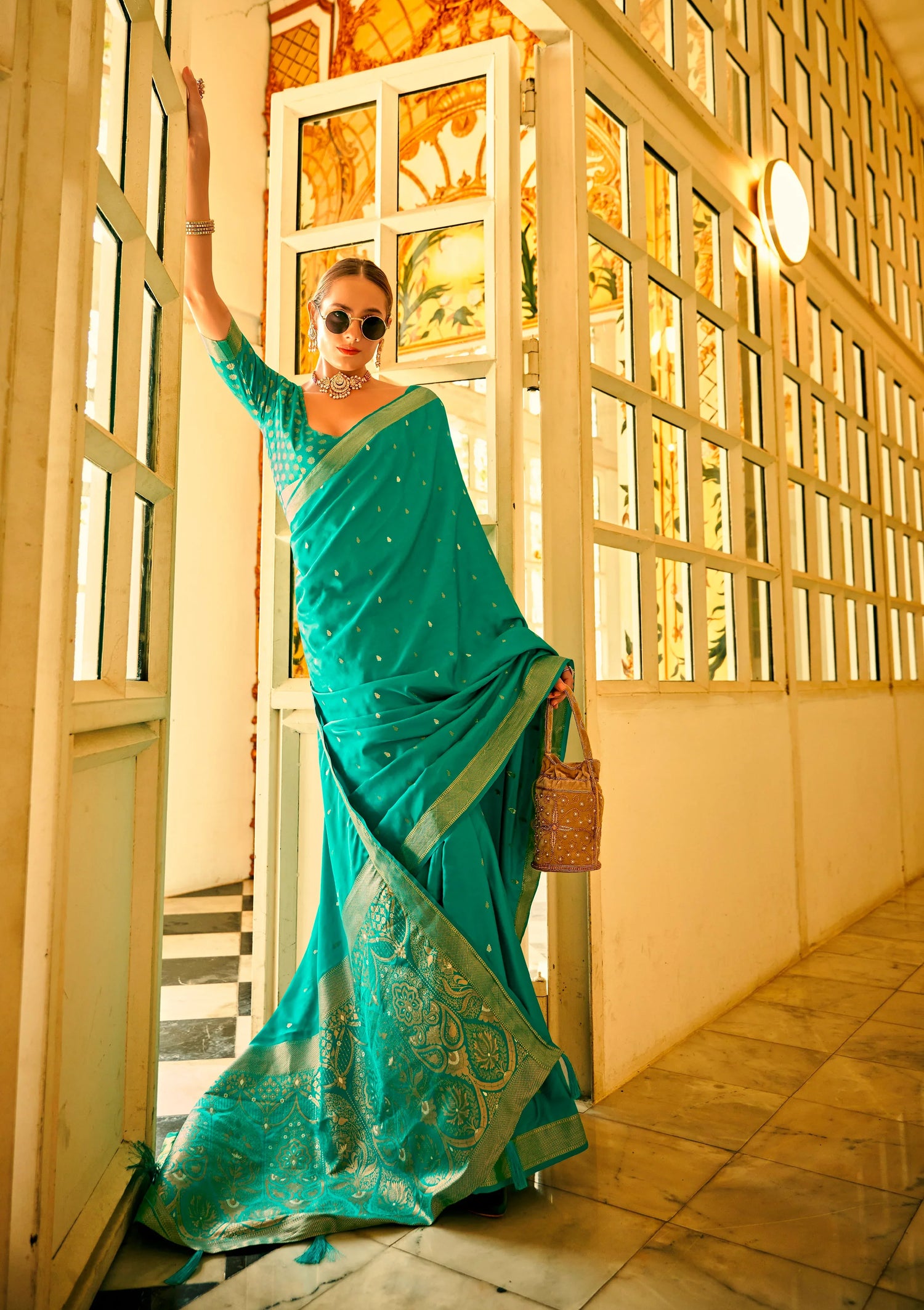 Beautiful Designer Wedding Wear Pure Satin Saree