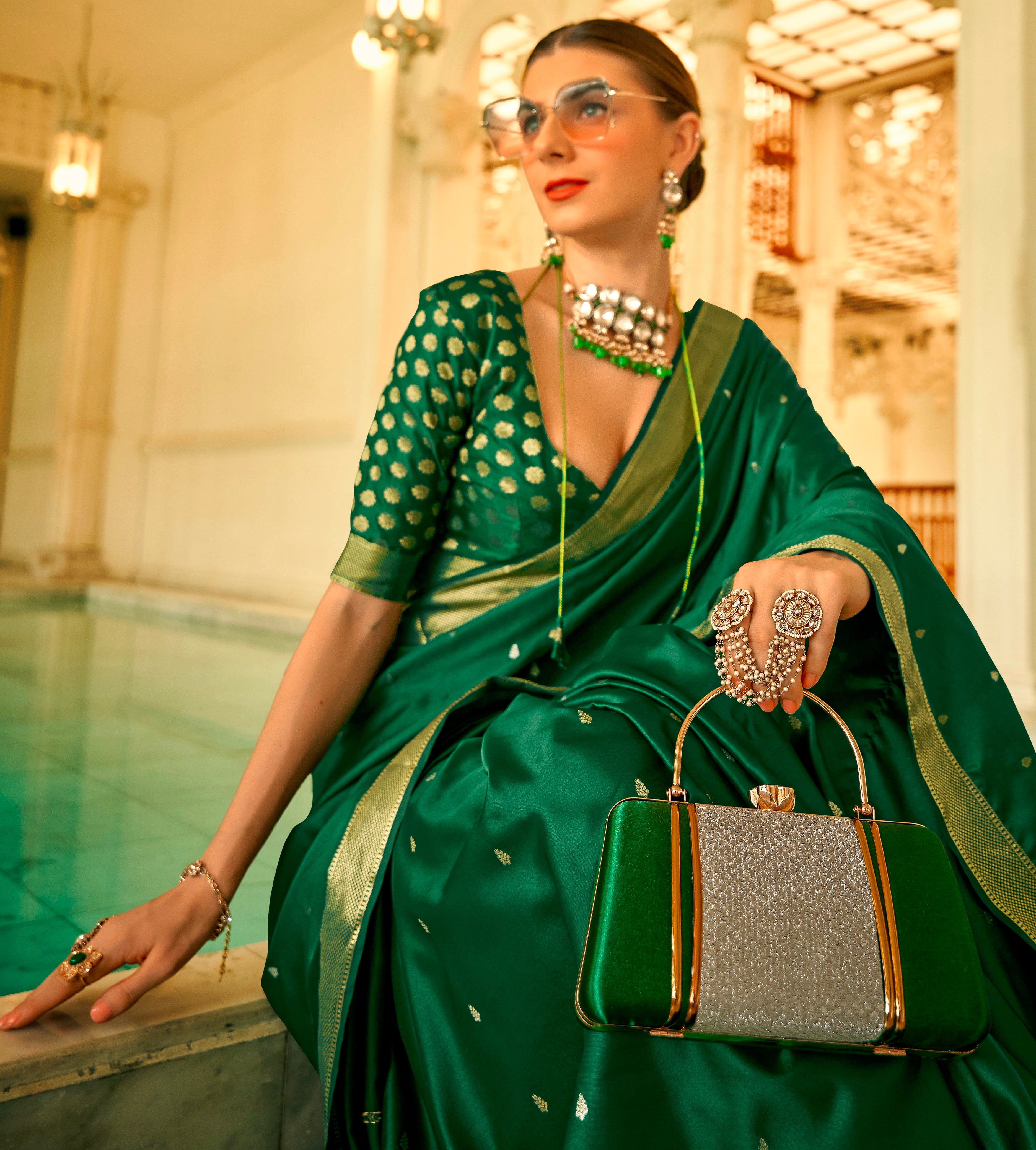 Beautiful Designer Wedding Wear Pure Satin Saree