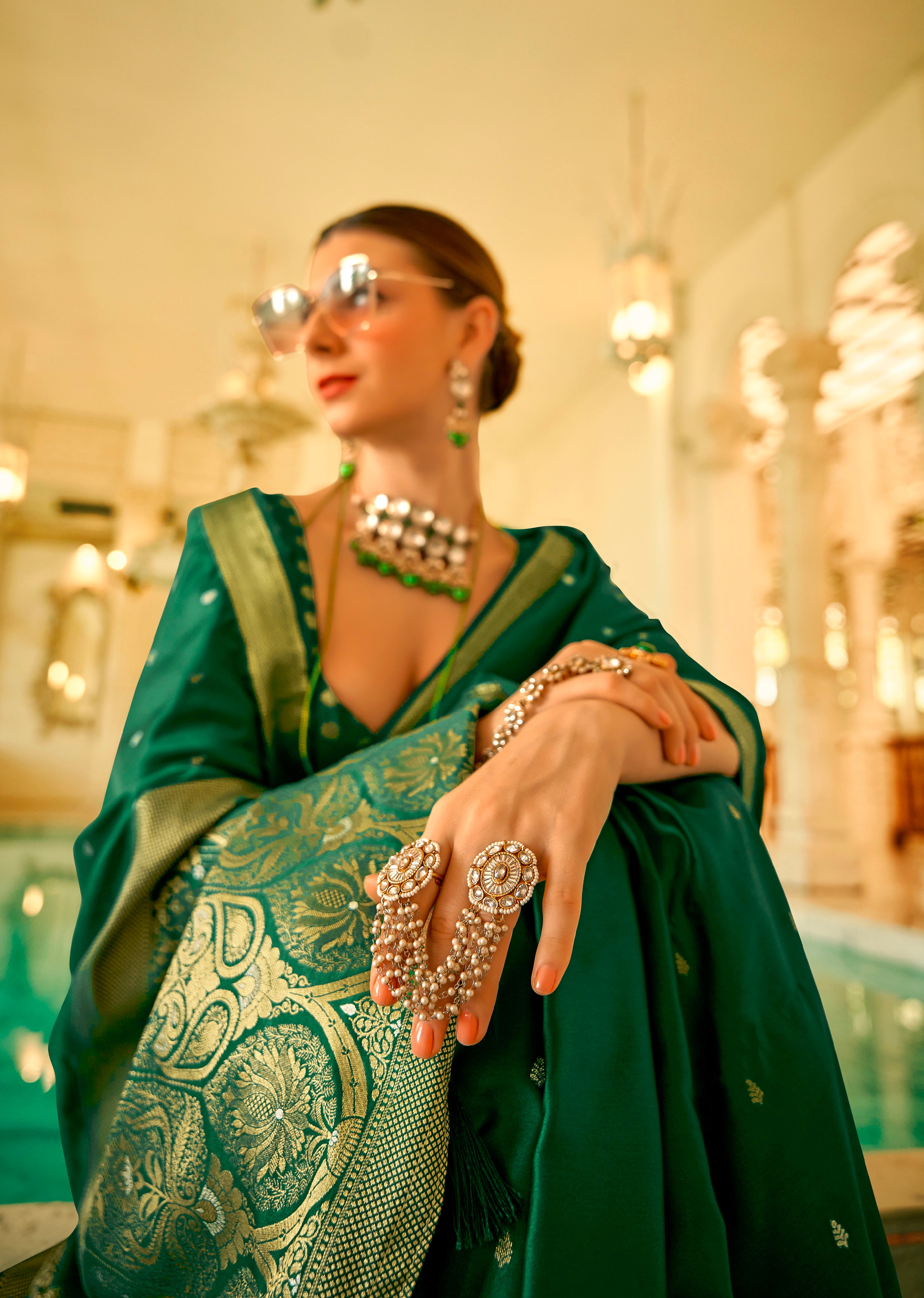 Beautiful Designer Wedding Wear Pure Satin Saree