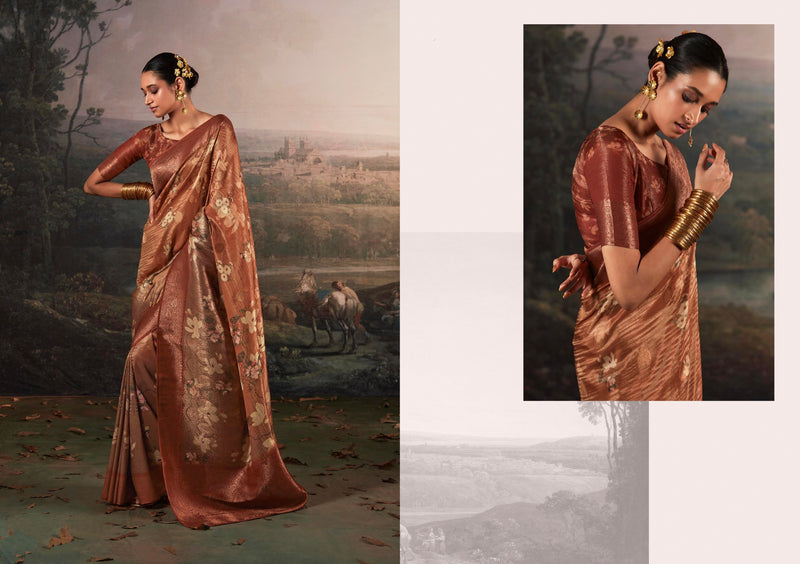 Beautiful Designer Wedding Wear Pure Zari Linen With Floral Print Saree